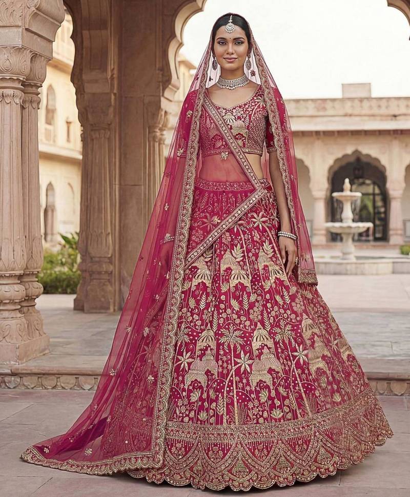 rani pink silk embroidered