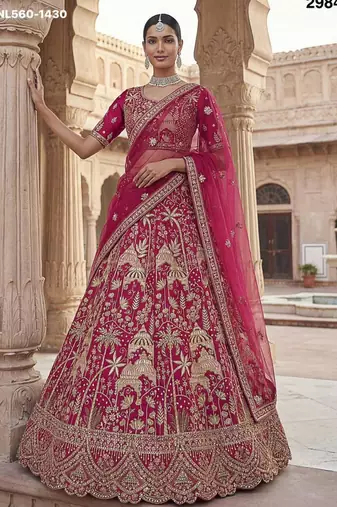 rani pink silk embroidered lehenga set
