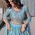 aqua blue silk blend embroidered Lehenga set