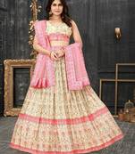 cream silk blend printed Lehenga set