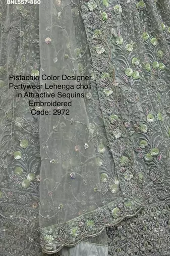 light green net embroidered lehenga set