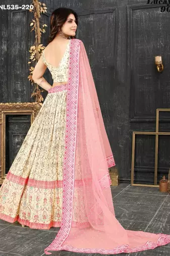 cream silk blend printed Lehenga set