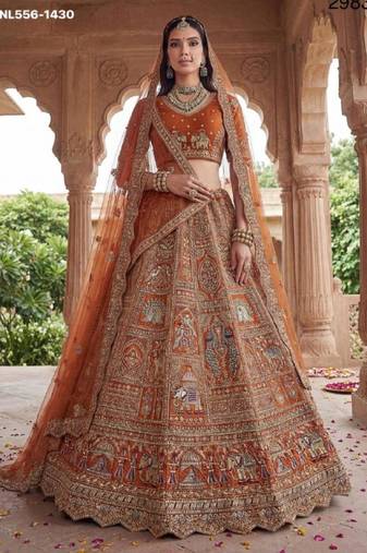 orange silk embroidered lehenga set