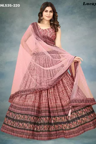 multicolor silk blend printed Lehenga set