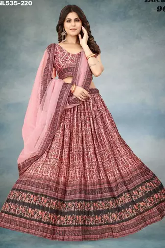 multicolor silk blend printed Lehenga set