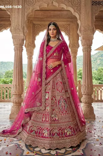 rani pink silk embroidered Lehenga set