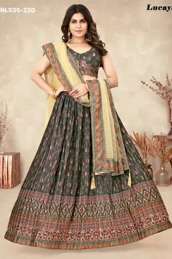 black silk blend printed Lehenga set
