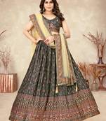 black silk blend printed Lehenga set