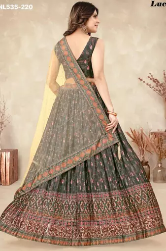 black silk blend printed Lehenga set