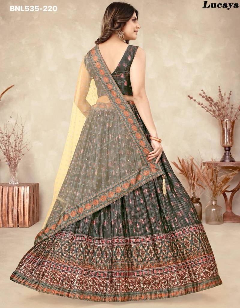 black silk blend printed Lehenga set