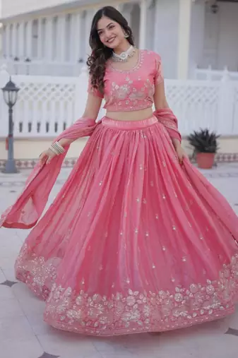 light pink silk blend embroidered Lehenga set