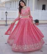 light pink silk blend embroidered Lehenga set