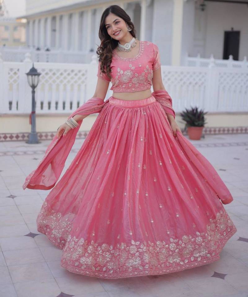 light pink silk blend embroidered Lehenga set