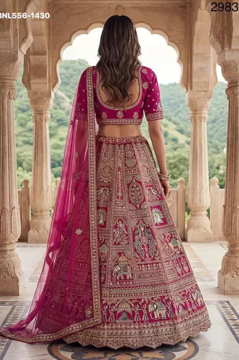 rani pink silk embroidered Lehenga set