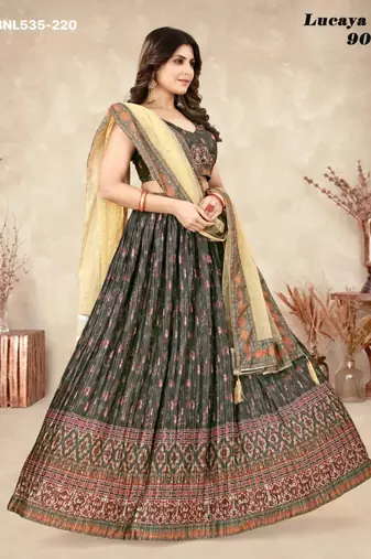 black silk blend printed Lehenga set