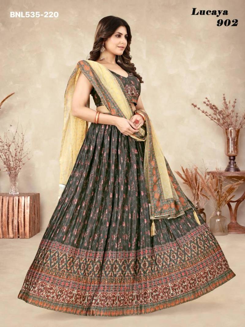 black silk blend printed Lehenga set