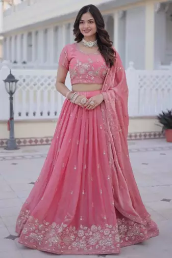 light pink silk blend embroidered Lehenga set