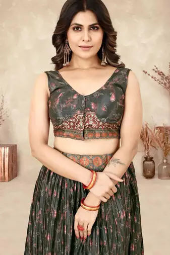 black silk blend printed Lehenga set
