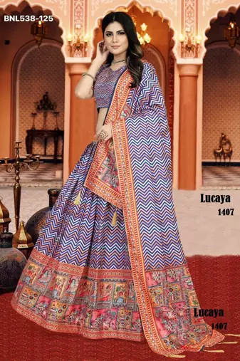 multicolor silk blend printed Lehenga set