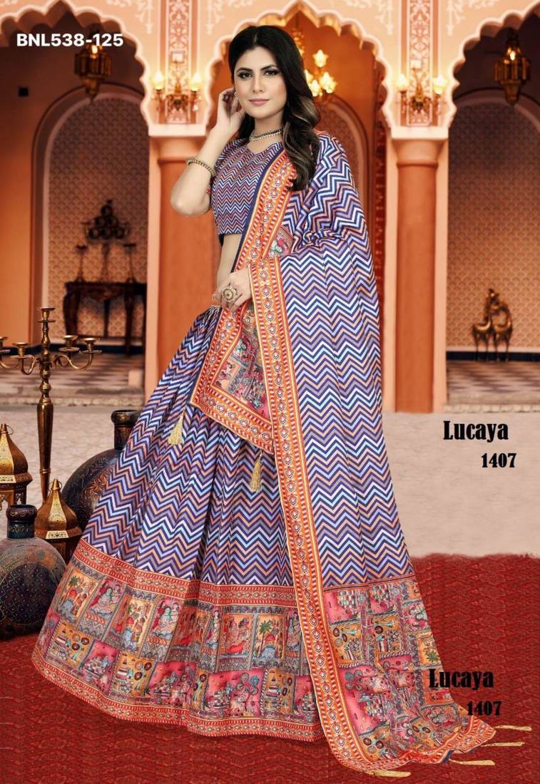 multicolor silk blend printed Lehenga set