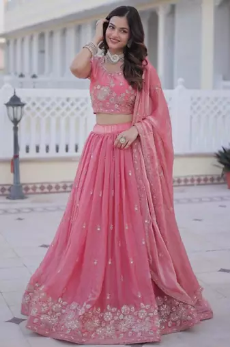 light pink silk blend embroidered Lehenga set