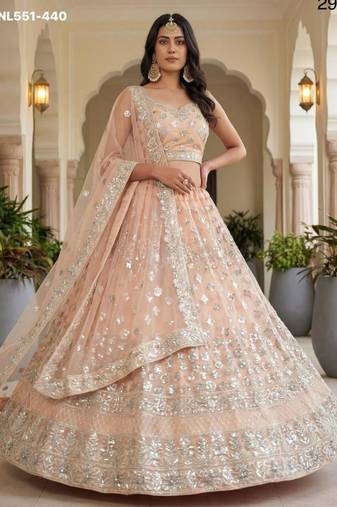 light peach net embroidered Lehenga set