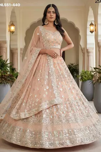 light peach net embroidered Lehenga set