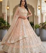 light peach net embroidered Lehenga set