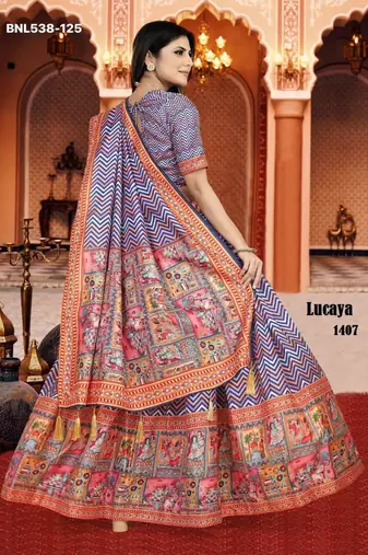 multicolor silk blend printed Lehenga set