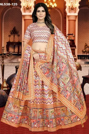 multicolor silk blend printed Lehenga set
