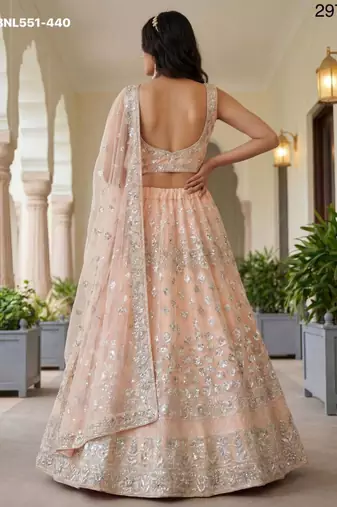 light peach net embroidered Lehenga set