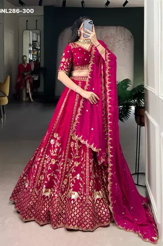 dark rani pink silk embroidered Lehenga set