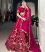 dark rani pink silk embroidered Lehenga set