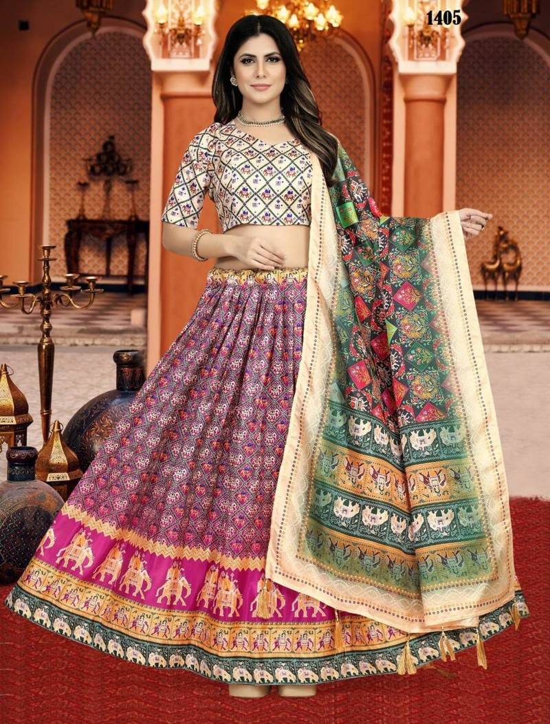 multicolor silk blend printed Lehenga set