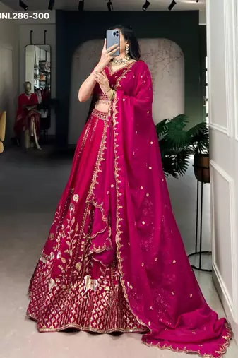 dark rani pink silk embroidered Lehenga set