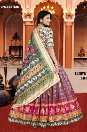 multicolor silk blend printed Lehenga set