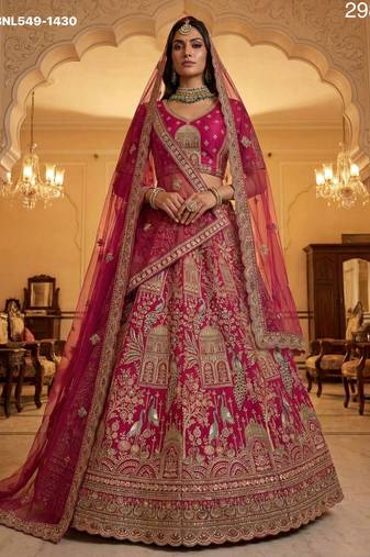 rani pink silk embroidered Lehenga set
