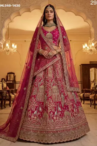 rani pink silk embroidered Lehenga set