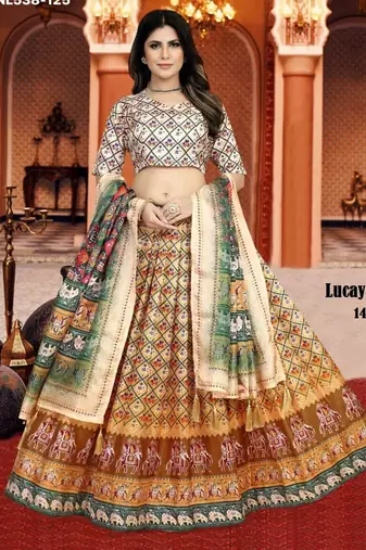 multicolor silk blend printed Lehenga set