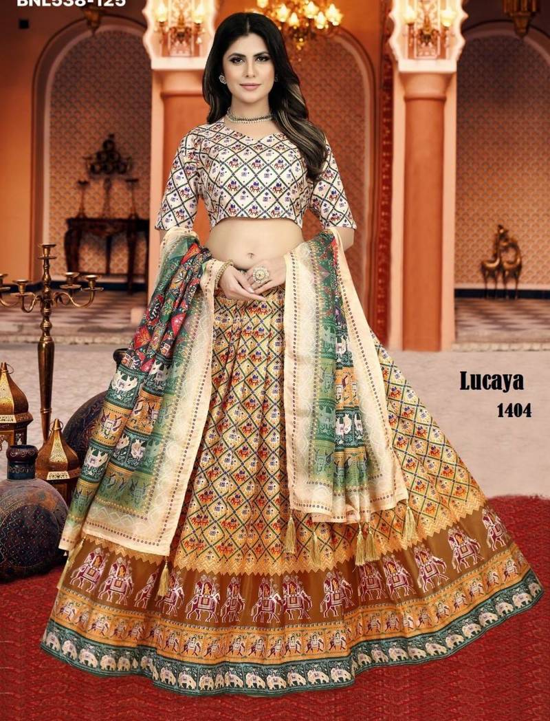 multicolor silk blend printed Lehenga set