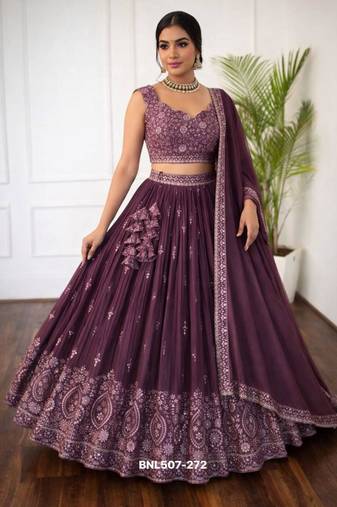 wine georgette embroidered Lehenga set