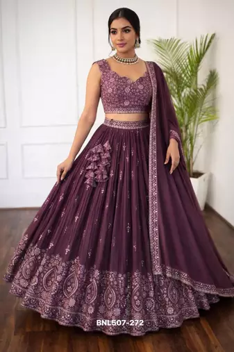 wine georgette embroidered Lehenga set