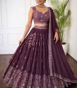wine georgette embroidered Lehenga set