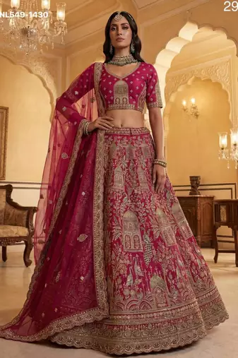 rani pink silk embroidered Lehenga set