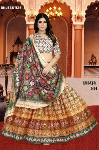 multicolor silk blend printed Lehenga set