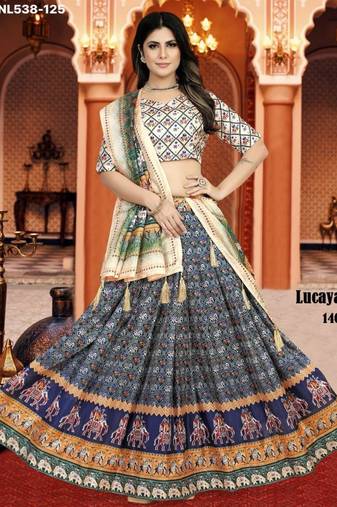 multicolor silk blend printed Lehenga set