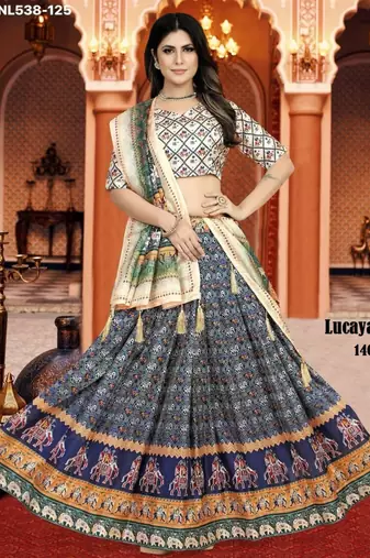 multicolor silk blend printed Lehenga set
