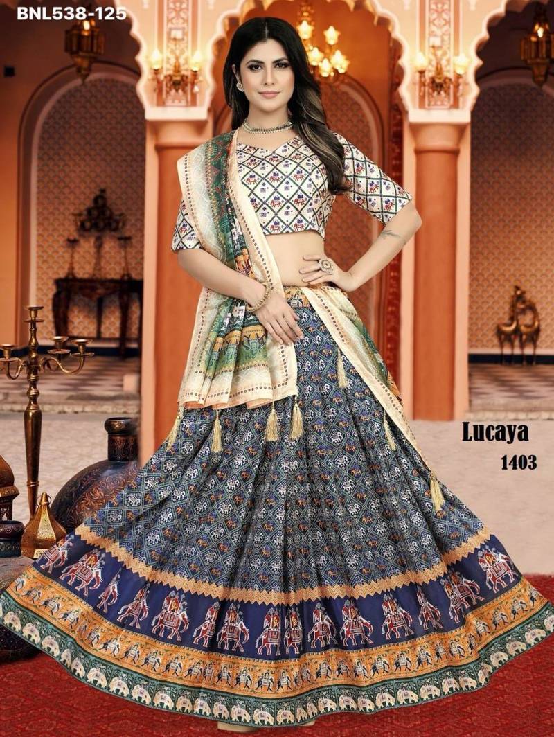 multicolor silk blend printed Lehenga set