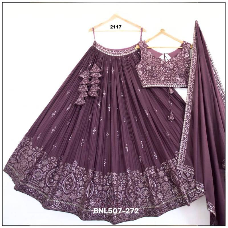 wine georgette embroidered Lehenga set