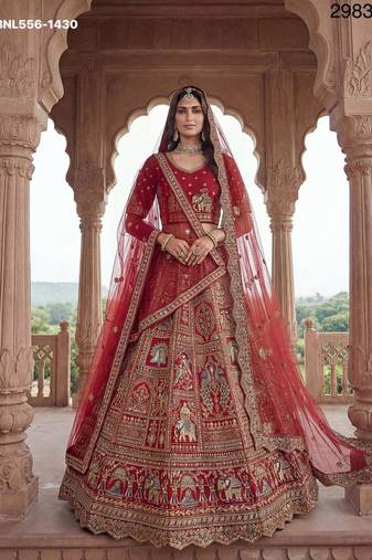 dark red silk embroidered Lehenga set